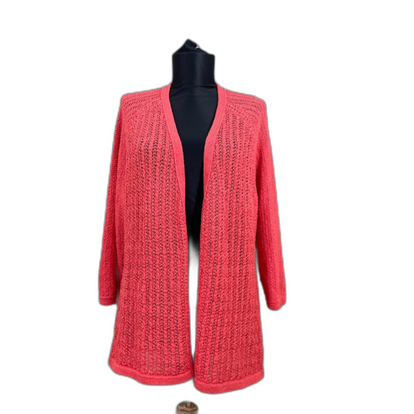 Coldwater Creek Open Front Cardigan Sweater women’s size L coral office travel - Picture 1 of 11